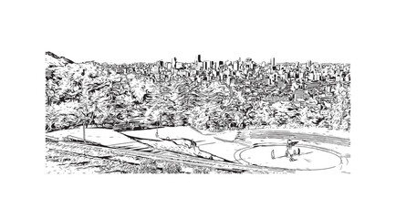 Building view with landmark of Sapporo is the city in Japan. Hand drawn sketch illustration in vector.
