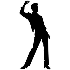 Vector silhouette of a man in a business suit standing, black color isolated on white background