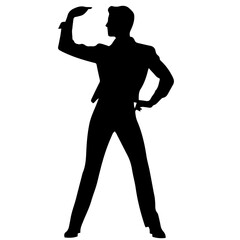 Vector silhouette of a man in a business suit standing, black color isolated on white background