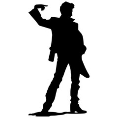 Vector silhouette of a man in a business suit standing, black color isolated on white background