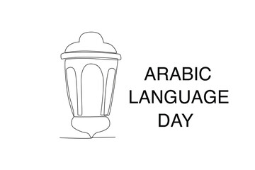 A mosque lantern Arabic symbol. Arabic language day one-line drawing