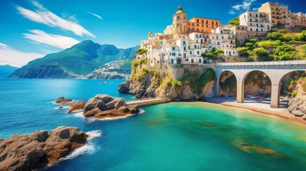Acrylic prints Positano beach, Amalfi Coast, Italy Italy's Amalfi cityscape on the Mediterranean coast