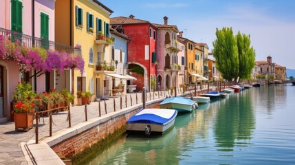 Fototapeta na wymiar Peschiera del Garda - charming village located on the magnificent lake Lago di Garda, famous for its colorful houses. Verona province, northern Italy