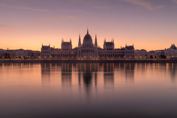 Fototapeta na wymiar Morning reflections of Hungarian parliament