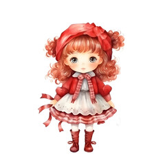 Fototapeta premium little girl wearing Christmas costume. watercolor illustration