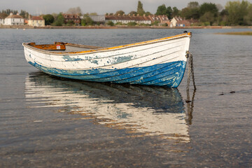 Old moored wooden boat
