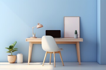 Modern minimal working place with wooden desk. Working from home,