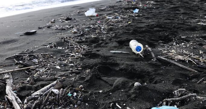 Pollution of beaches in seaside resorts by tourists. Lack of concern for environment. Concept of environmental problems and people indifference towards nature