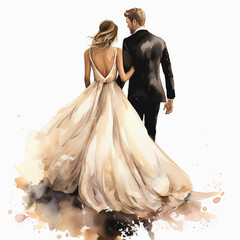 bride and groom clipart watercolour 
