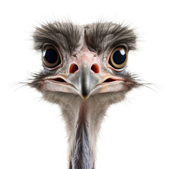 Ostrich face shot isolated on transparent background cutout