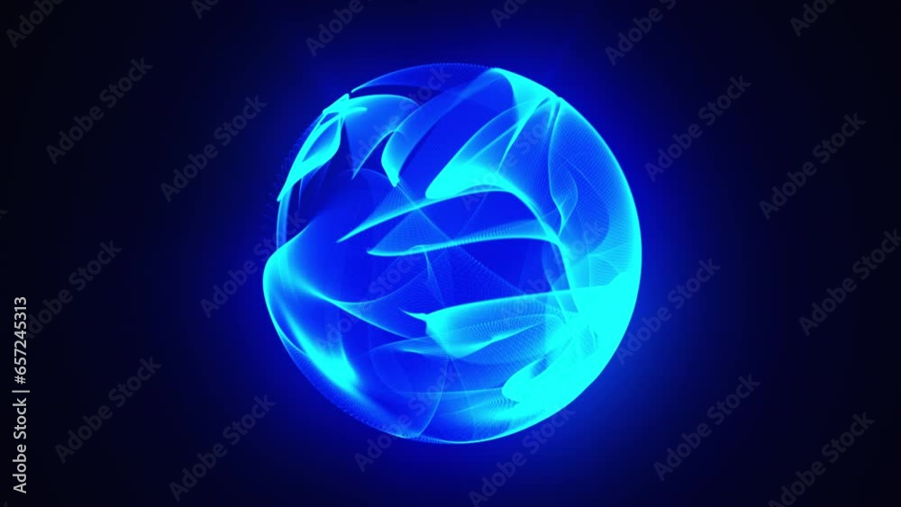 Wall mural glowing rotating particle neon blue 3d sphere in the universe. virtual assistant animation. 3d energ