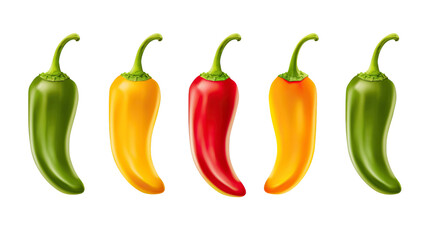 Red pepper, green pepper, yellow pepper collection isolated on transparent or white background