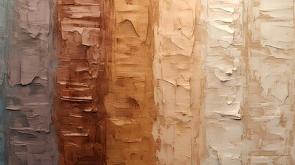 Brown-beige paint texture, abstract striped background. Oil painting on canvas. A fragment of a...