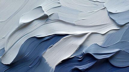 Blue-white paint texture, abstract background. Oil painting on canvas. A fragment of a work of art,...