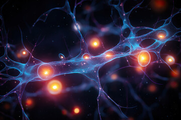 Illuminating Connections Neuron Cells Alight with Glowing Energy Forge a Network of Knowledge. created with Generative AI