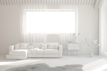 Grey living room concept with sofa. 3D illustration