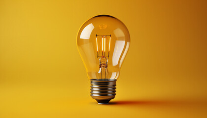 Close-up of an incandescent light bulb on a yellow background. Concept of a new idea