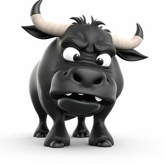 Black bull, funny cute black bull 3d illustration on white, creative avatar, unusual animal