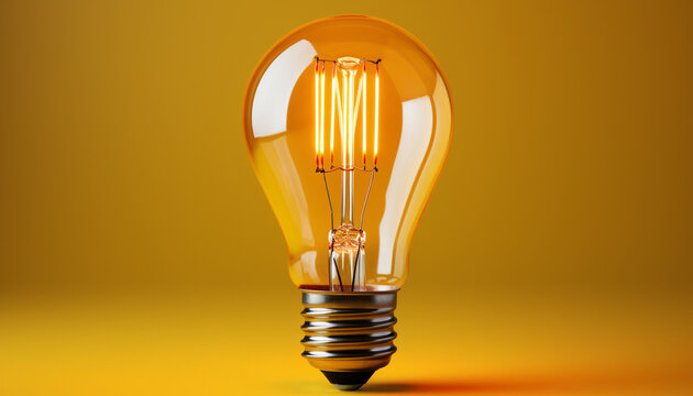 Close-up of an incandescent light bulb on a yellow background. Concept of a new idea