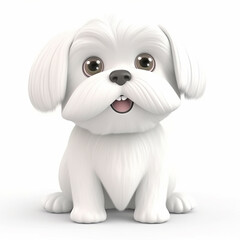 White maltese funny cute dog 3d illustration on white, unusual avatar, cheerful pet - obrazy, fototapety, plakaty
