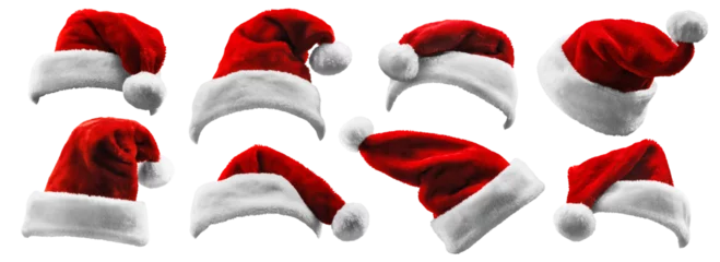 Foto op Canvas Set of Red Santa Claus Hats Isolated © Pasko Maksim 