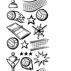 Pattern with volleyball items. Sport club illustration.