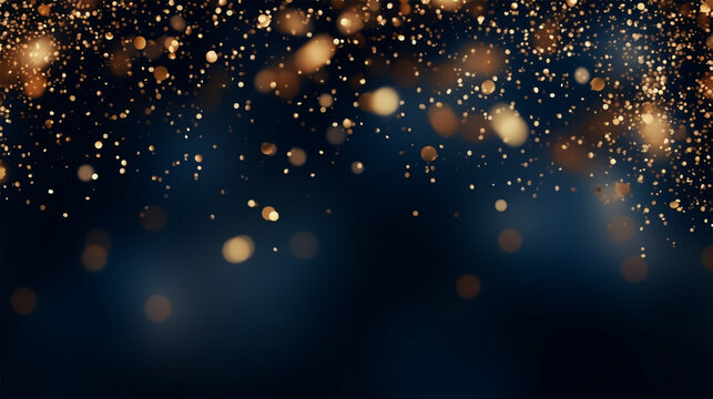 Abstract background with Dark blue and gold particle.