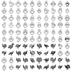 Silhouette turkey on white background. Farm animals collection. Icon