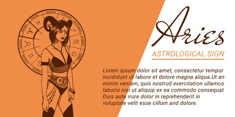 Vector banner or template with beautiful woman. Concepts of zodiac, astrological sign.