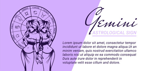Obraz premium Vector banner or template with beautiful woman. Concepts of zodiac, astrological sign.