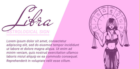 Vector banner or template with beautiful woman. Concepts of zodiac, astrological sign.