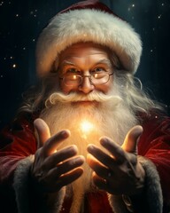 Santa Claus smiling . Christmas holiday. Magical realistic close-up view. For poster postcard and advertisement. Creative illustration