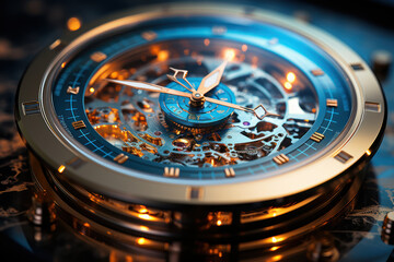 A quantum clock measuring time with incredible precision, highlighting the use of quantum technology in timekeeping. Generative Ai.