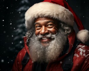 Santa Claus smiling in the mood. Christmas holiday. Magical realistic close-up view. For poster-card and advertising. Creative illustration