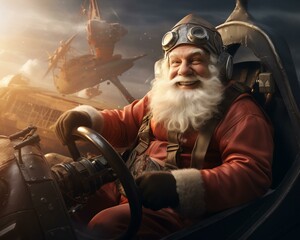 Santa Claus delivery . Christmas holiday. Magical realistic close-up view. For postcard poster and advertising. Creative illustration