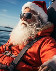 Santa Claus delivery . Christmas holiday. Magical realistic close-up view. For postcard poster and advertising. Creative illustration