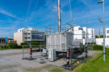 Transformer converter complex of a broadcast mast for mobile communications against a background of...