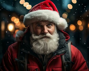 Santa Claus smiling in the mood. Christmas holiday. Magical realistic close-up view. For poster-card and advertising. Creative illustration