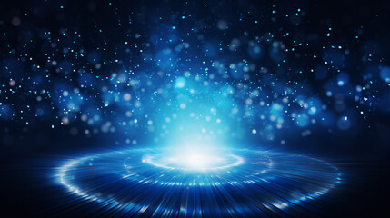 Glittering blue profile poster w/ circular frame, delicate lightning luxe.