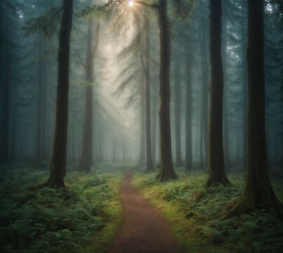 misty forest in the morning