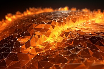 Futuristic orange crystal mesh representing a global data network. Generative AI