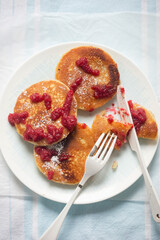 Breakfast pancakes with raspberry sauce  - 657255572
