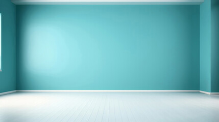 Minimal abstract empty interior background. Blue walls. Wooden floor.