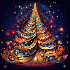 The Kaleidoscope of Holiday Magic: Abstract and Multicolored Christmas Tree. Generative AI technology
