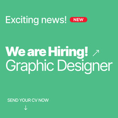 We are hiring. We are Hiring Graphic Designer. New Hiring Post. Simple Hiring Post for Graphic Designers. Job Vacancy Post for Facebook. Send Your CV. Hiring Poster. Hire Now. Apply Now. Exciting news