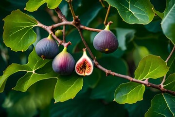 A fig tree with luscious figs hanging from its branches - obrazy, fototapety, plakaty