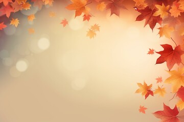 Autumnal background with falling leaves. Natural banner with space for text. Generative AI