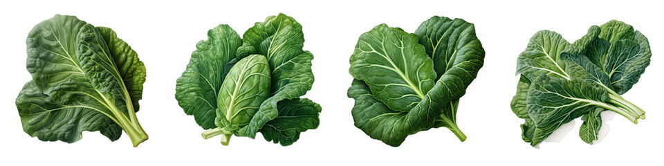 Collard greens  Vegetable Hyperrealistic Highly Detailed Isolated On Plain White Background - obrazy, fototapety, plakaty