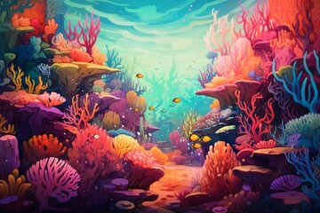 Fototapeta na wymiar Vibrant hues in a coral reef. Generative AI