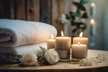 Beautiful spa composition on massage table in wellness center Generative AI